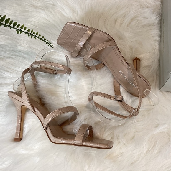 MARC FISHER DERIC2 ANKLE STRAP SQ TOE CROC EMBOSSED SANDALS NIB SZ 8 - Picture 6 of 12